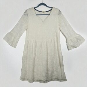 Kate & Sam Dress Womens Small White Eyelet Lace Floral Bell Sleeve Mini‎ Boho